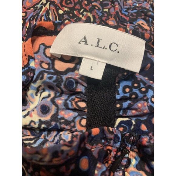 A.L.C. Authentic Retro Black Orange Blue Long Sleeve Ruched Mini Dress Large - Picture 4 of 7